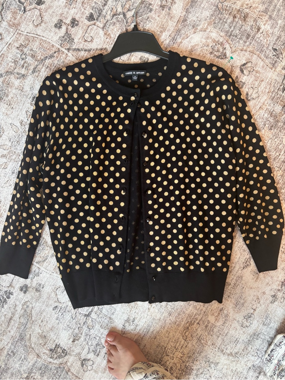 Studio Black Cardigan with Gold Polka Dots
